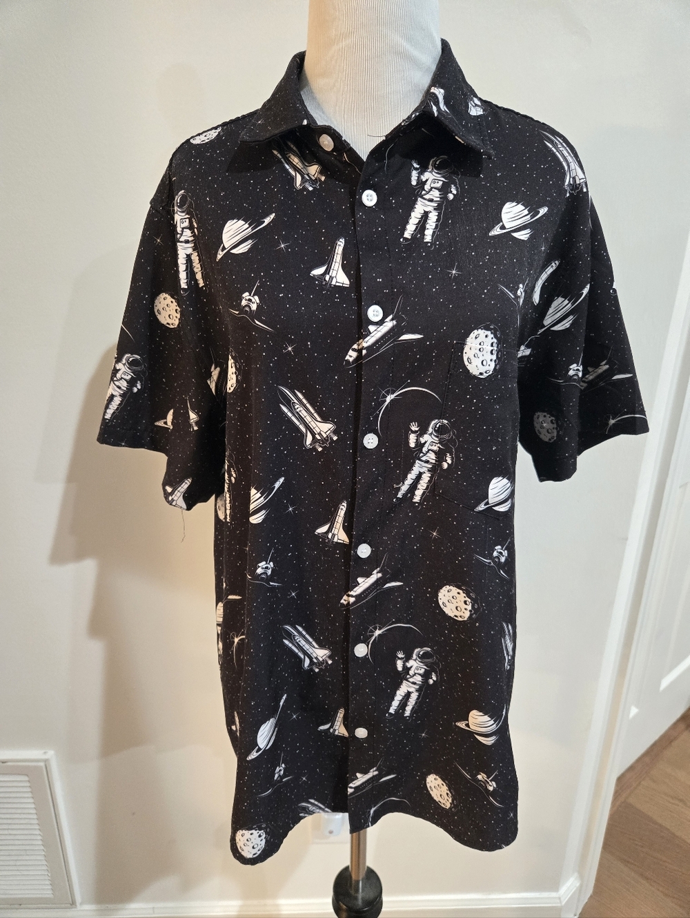 Geek Tropical Black Space-Print Short Sleeve Shirt
